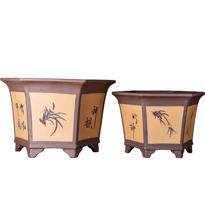 紫砂大口径六边花盆简约