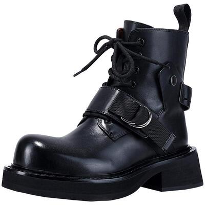 bellalily英伦粗跟牛皮马丁靴