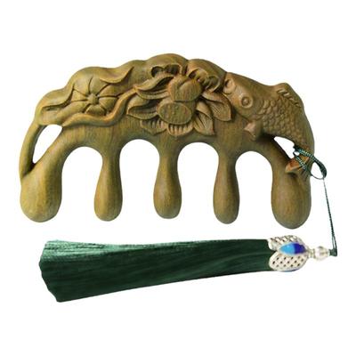 绿檀香木按摩梳子防静电经络梳