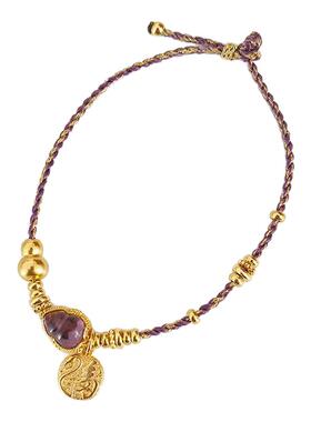 九紫福来|编绳款紫葫芦 铜镀24K金福牌 紫绳可调节长度