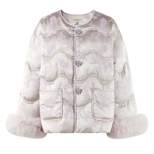 秋水伊人新中式羽绒服女2025冬季新款气质优雅圆领狐狸毛拼接外套