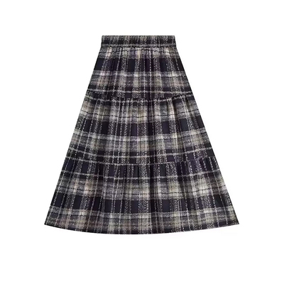 慵懒风毛呢格子裙大码胖mm