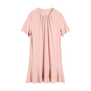 STW莫代尔睡裙女春夏宽松抽褶连衣裙休闲可外穿家居服中长款睡衣
