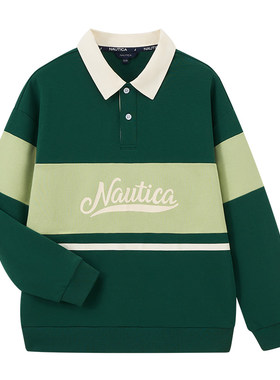 NAUTICA/诺帝卡童装 男女童翻领休闲卫衣春秋季撞色上衣POLO衫