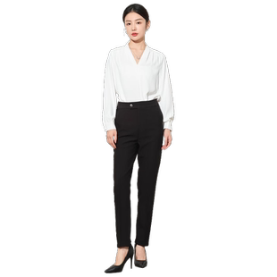 韩茗雅白衬衫女长袖V领2025新款修身显瘦打底衬衫女神范面试正装