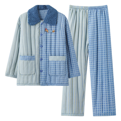 睡衣男款冬季三层夹棉加厚珊瑚绒2025新款今年流行爆款格子家居服