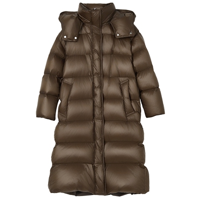 【匈牙利白鹅绒】LANCY/朗姿2025冬新款简约连帽中长羽绒服外套女