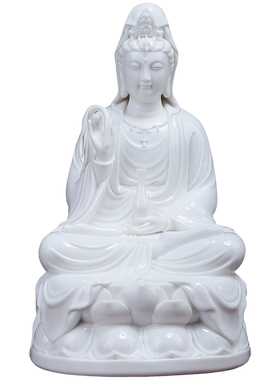 陶瓷坐莲观音家用供奉佛像摆件