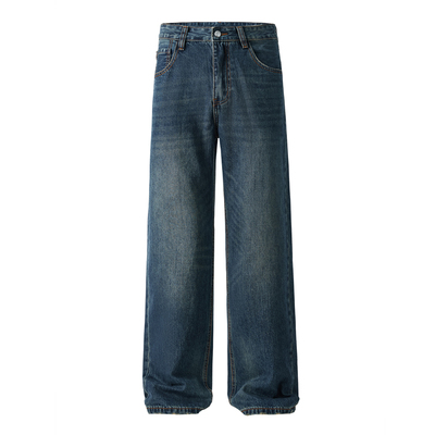 复古深蓝色牛仔裤显瘦窄版阔腿裤