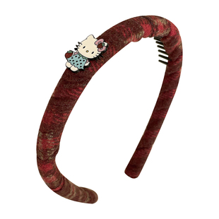 秋冬儿童KT猫带齿防滑毛绒高颅顶发箍2025新款女孩不勒头头箍发饰