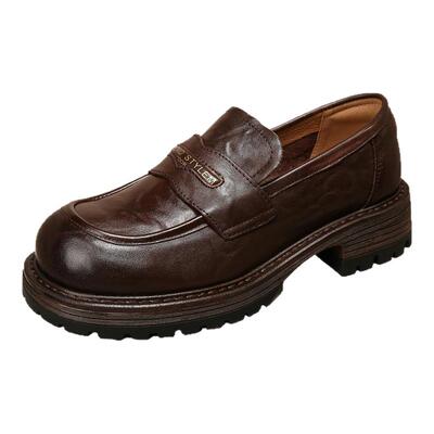 头层牛皮一脚蹬乐福鞋