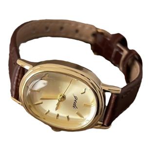 伴朵手表女士学生新款女生女孩简约气质中古表复古皮带女款小金表