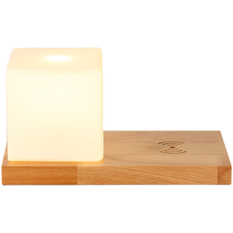 臺(tái)燈床頭燈帶手機(jī)無(wú)線充電器北歐實(shí)木裝飾臥室燈創(chuàng)意女生房間燈夜