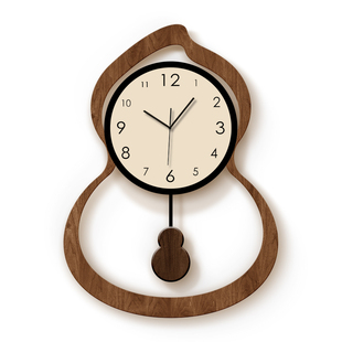 2026新款客厅挂钟壁挂式中古风创意葫芦时钟高级感带摇摆钟表挂墙