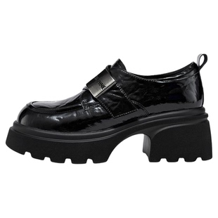 达芙妮厚底乐福鞋女2026新款英伦风鞋子女魔术贴单鞋黑色小皮鞋女