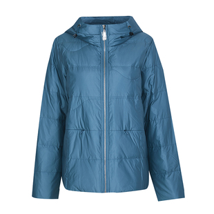 BALUODI芭罗蒂女装专柜冬装时尚湖蓝色连帽松紧帽口拉链女羽绒服