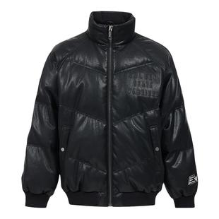 25秋冬新款NBA ATELIER勇士队PU立领男士短款羽绒服保暖夹克外套