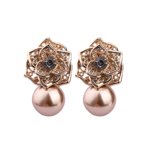 韩国夸张复古珍珠玫瑰花925银针韩版时尚气质耳饰耳钉耳环女潮人