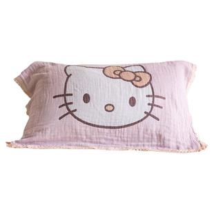 Kitty猫枕巾2024新款纯棉一对装可爱枕头巾100全棉防头油儿童纱布