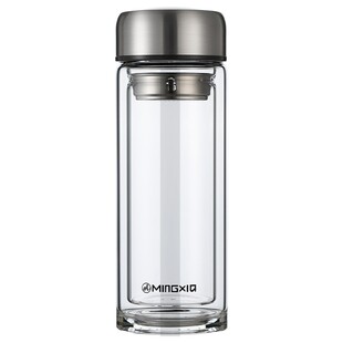 明霞双层玻璃杯定制茶水杯广告礼品杯子3430订做印字logo高硼硅