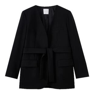 水云间黑色无领小西装外套女式职业通勤西服时尚cleanfit极简穿搭