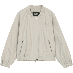 妖精的口袋字母刺绣miu系学院风外套女26早春新款5色短款夹克上衣