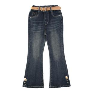 女童冬天裤子加绒微喇叭加绒牛仔裤小女孩冬季棉裤子加厚洋气宽松