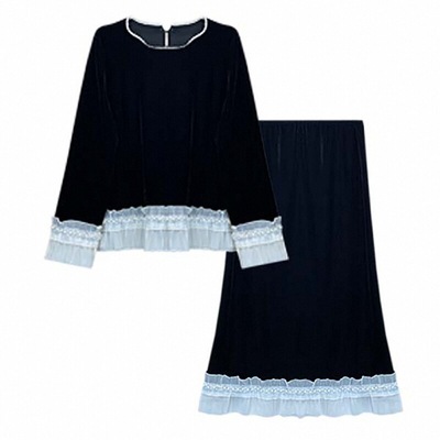 洋气休闲简约拼接钉珠名媛两件套