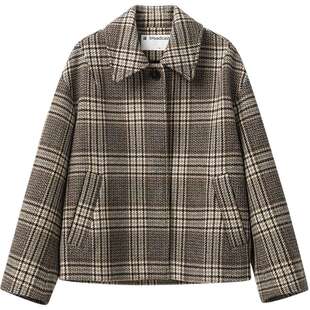 【播奥莱】播商场同款复古格纹倪妮同款冬毛呢短外套女BDR4WD3743