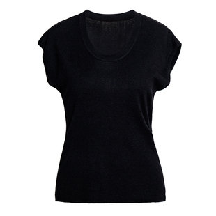 罗衣百搭黑色针织T恤2025夏季新款简约U领通勤修身短袖上衣12065