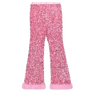 pocoblush【星光闪闪】亮片丝绒新年喇叭裤红色女童冬季加绒裤子