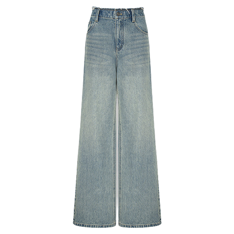 【商场同款】HPLY荷比俪2025冬新款女复古中高腰宽松长款牛仔裤