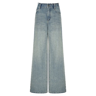 【商场同款】HPLY荷比俪2025冬新款女复古中高腰宽松长款牛仔裤