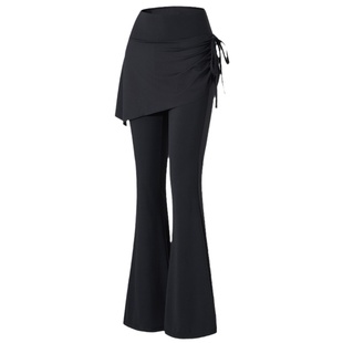 健身女孩微喇瑜伽裤新款假两件遮臀训练长裤高腰显瘦跑步运动裤