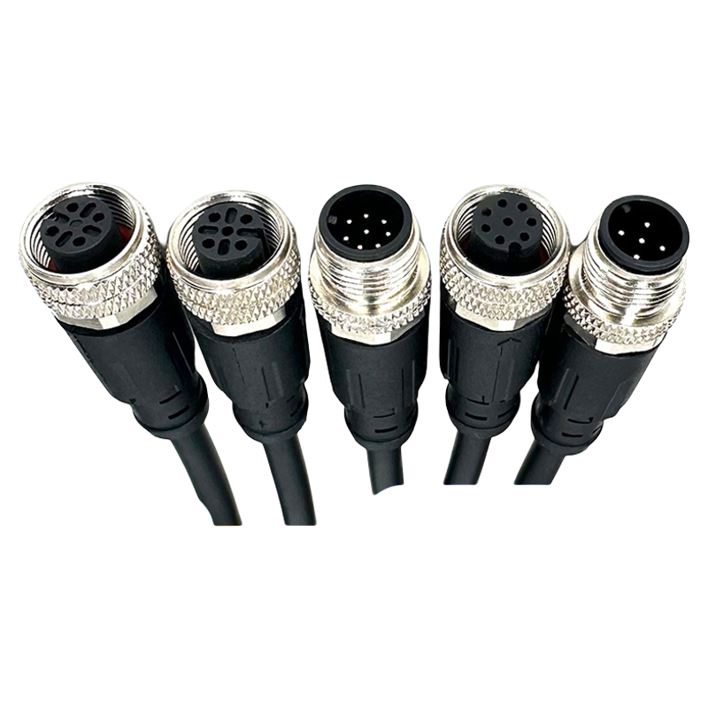 M12连接器防水航空插头带线4p5芯8芯12芯传感器公母头注塑连接线