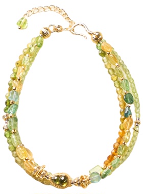 天然绿碧玺彩色手链财业双收