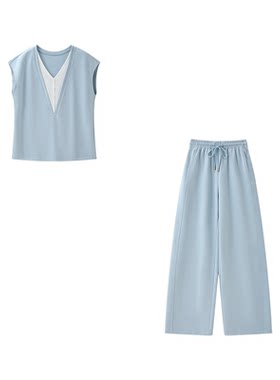 XWI欣未【沁凉呼吸】假两件卫衣套装女夏季休闲运动风穿搭一整套