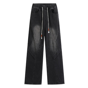 工装牛仔裤男夏季美式高街oversize阔腿裤ins潮宽松直筒秋冬裤子