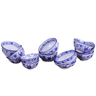 中式青花瓷饭碗酒店特色碗家用创意碗小汤碗4寸4.5寸5寸饭店用碗