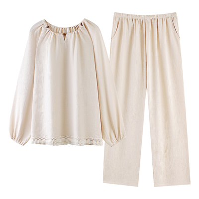 粉兔良品 女款大码睡衣春秋100全纯棉长袖时尚洋气家居服女可外穿