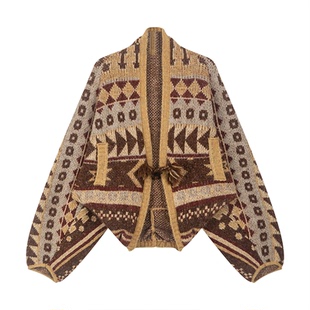 ROSYROKH原创设计25AW复古民族风外套长袖宽松慵懒毛衣彩色针织衫