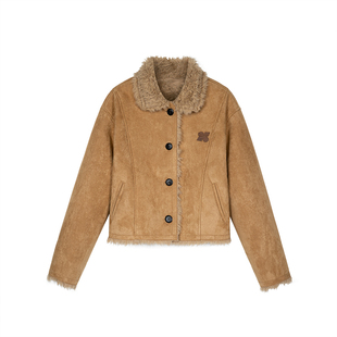 King Prince秋冬皮毛一体外套女韩系通勤麂皮绒保暖加厚短款上衣