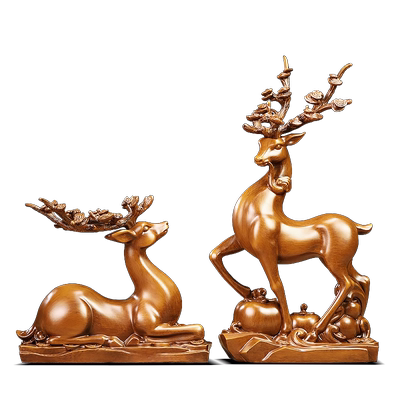 聚善缘福禄相随鹿摆件一对乔迁礼