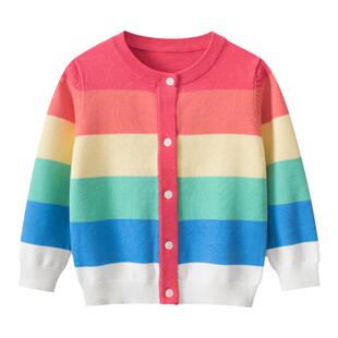 品牌外贸原单童装韩版2025秋季新款女童彩虹纯棉针织毛衣开衫外套