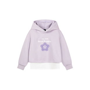 暇步士童装女童连帽卫衣春秋季新款大童洋气假两件套头衫儿童上衣