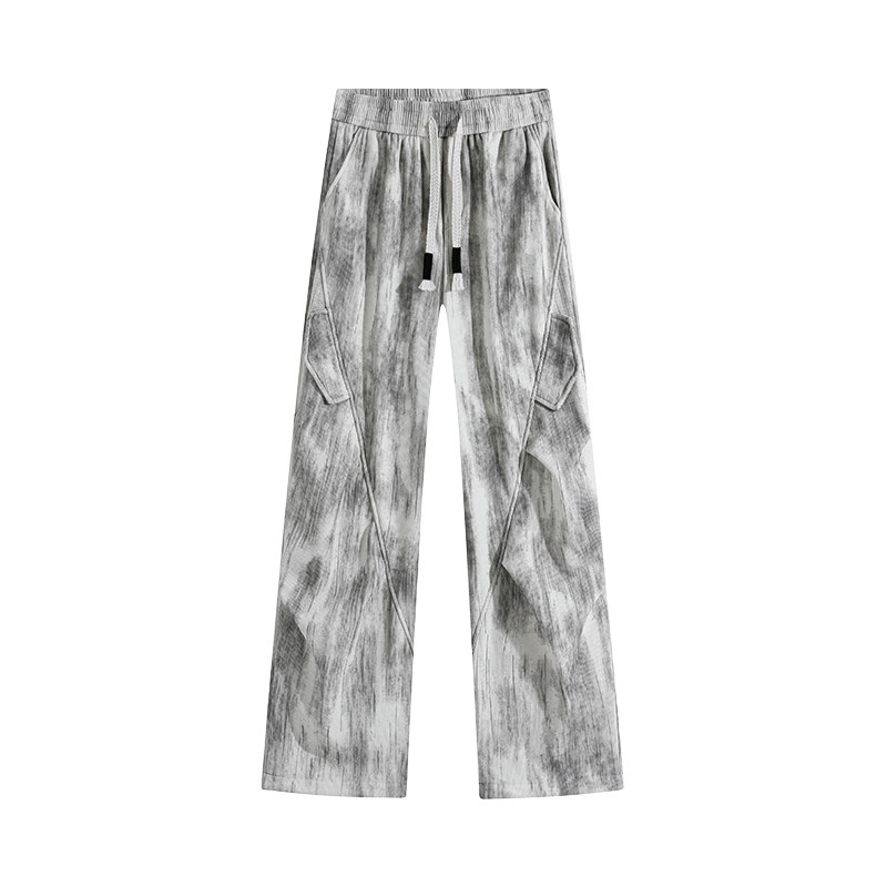 扎染卫裤男秋冬新款加厚青少年男生男士男裤休闲宽松直筒工装裤子