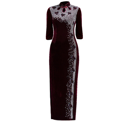 加大码喜婆婆中老年钉珠亮片祺袍