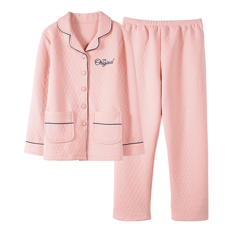 秋冬季夹层棉睡衣女士纯棉加厚保暖月子服妈妈家居服冬天薄夹棉服