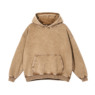 水洗做旧纯棉重磅卫衣硬挺美式高克重boxy版型复古vintage穿搭潮