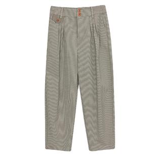 谜底格子萝卜裤女士秋季新品复古风高腰休闲九分裤243MK1166